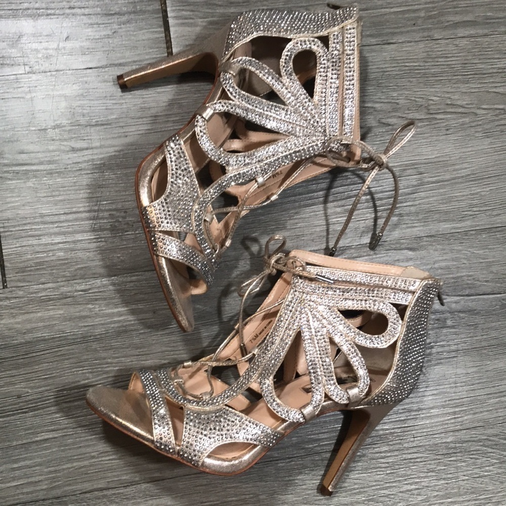 INC Silver Rhinestone Peep Toe Evening Shoes size‎ 7.5